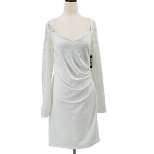 GUESS SZ 16 2x Plus white long sleeve lace scuba ruched mini dress NWT B125 flaw